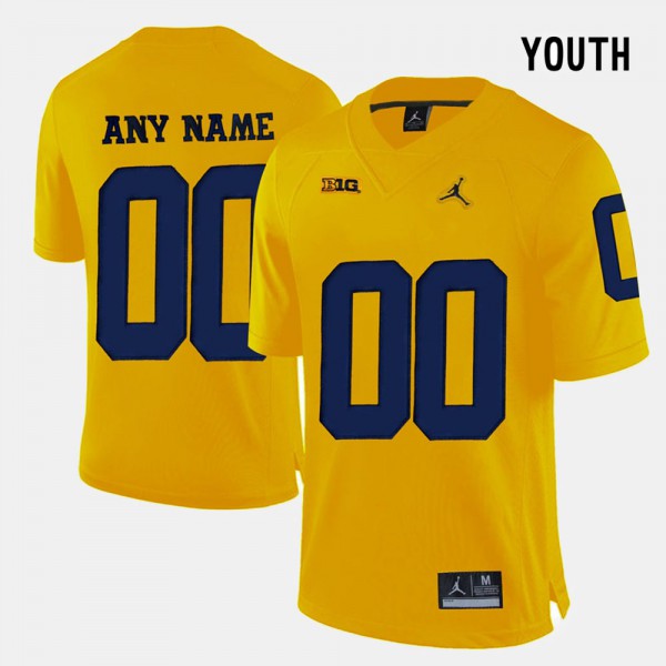 University of Michigan #00 Youth Custom Jerseys Yellow Player College Limited Football